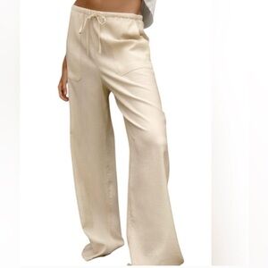 ZARA Ivory Pants Textured Crinkle Size XL